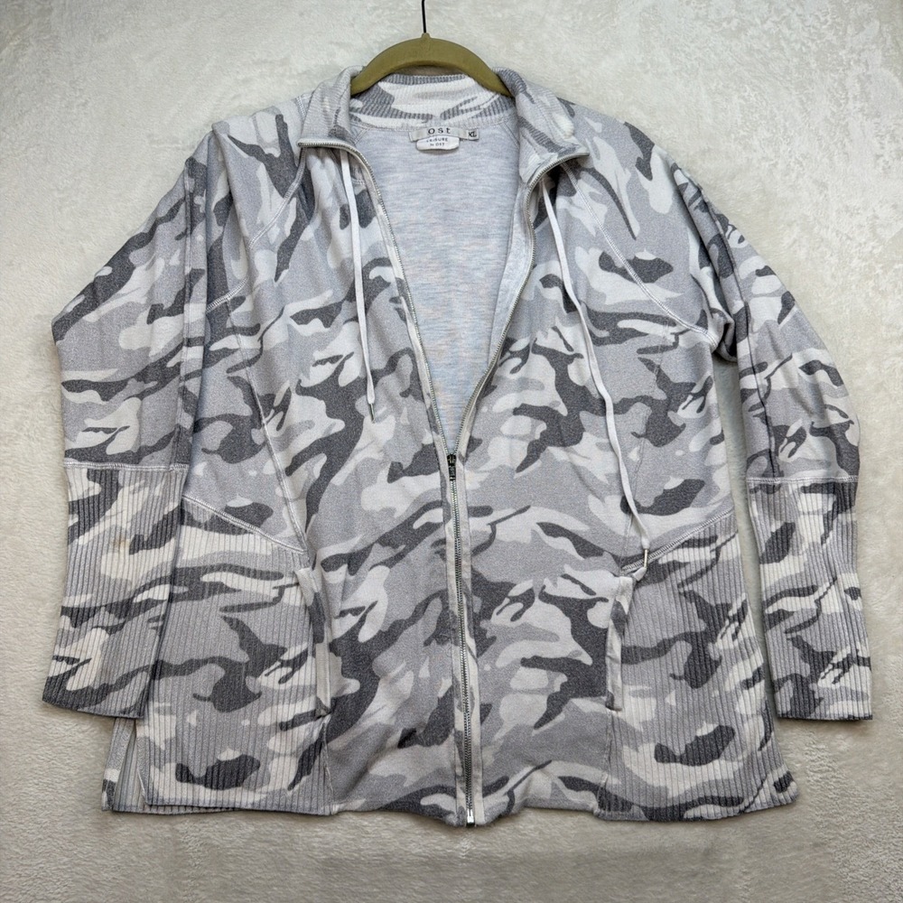 OST Leisure Womens Camo Zip Hoodie Jacket Gray XL Lightweight Athleisure